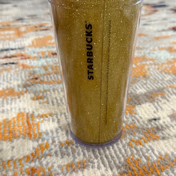 2016 Starbucks Gold Glitter Holiday insulated tumbler cup lid 20 oz Cold drink - Picture 4 of 7